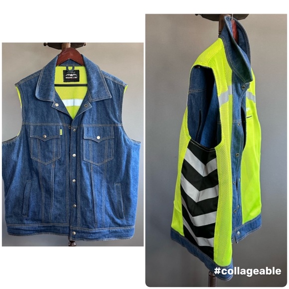 Other - Nwot Lawless Missing Link Biker Moto Denim Safety Reversible Vest Men's Size 2XL